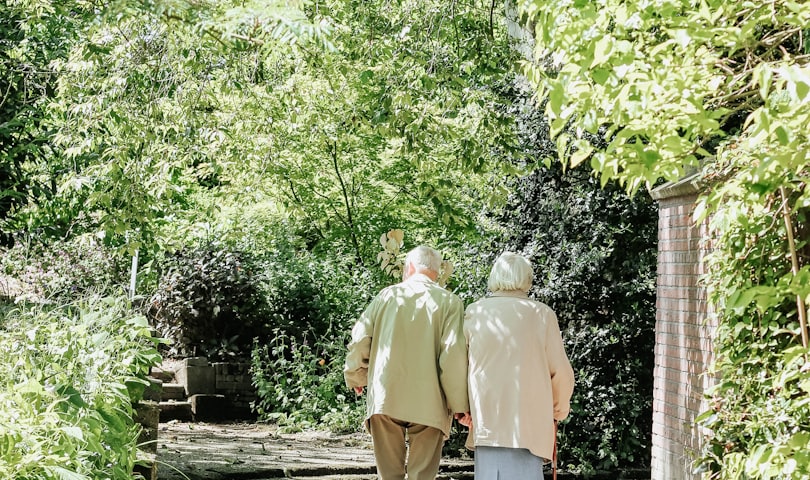 Two people walking together at an unhurried pace