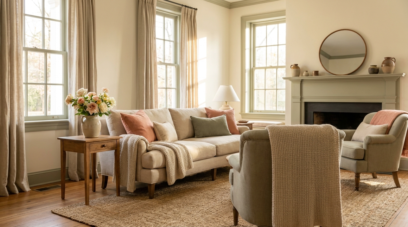A bright, tastefully staged traditional living room ready to show buyers